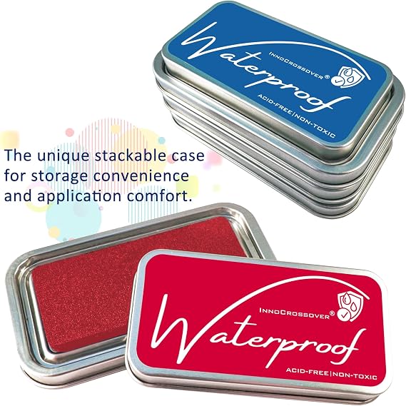 Ink Pads for Rubber Stamps, Rubber Stamps Pads- Permanent, Waterproof, Stamp Pads for Card Making, Scrapbooking Supplies, Christmas Ink Stamps, Hand Stamp Ink Pad, Non-Toxic (5 Ink Pad Bundles)