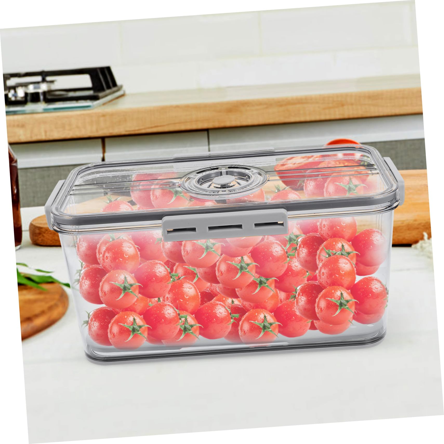 TOYANDONA Caja Hermética de PET para Pan y Verduras, Contenedor de Almacenamiento con Tapa y Bandeja de Drenaje, Mantiene Frescura Frigorífico