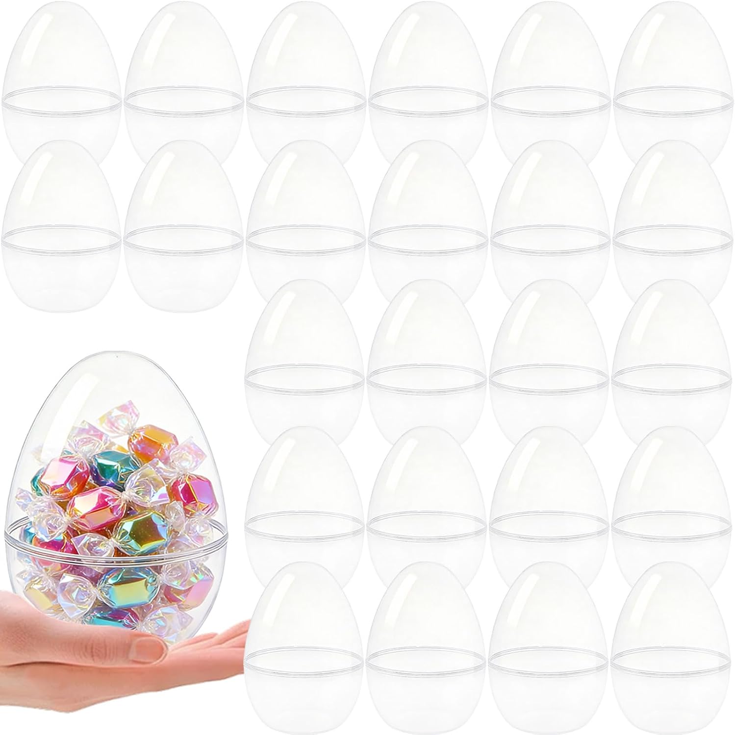 24 Pieces 6 Inch Giant Clear Easter Eggs Plastic Large Transparent Easter Egg for Easter Gift Basket Fillers Huge Clear Easter Eggs for Easter Hunting Game Party Decor