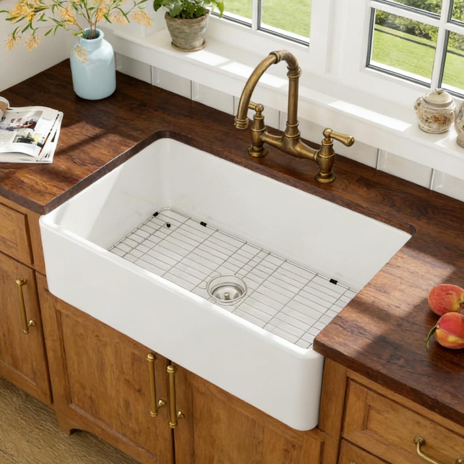lordear white farmhouse sink 33 inch kitchen sink apron front 33x20 in fireclay porcelain single bowl reversible farm farmer style sinks 33x20x10 inch