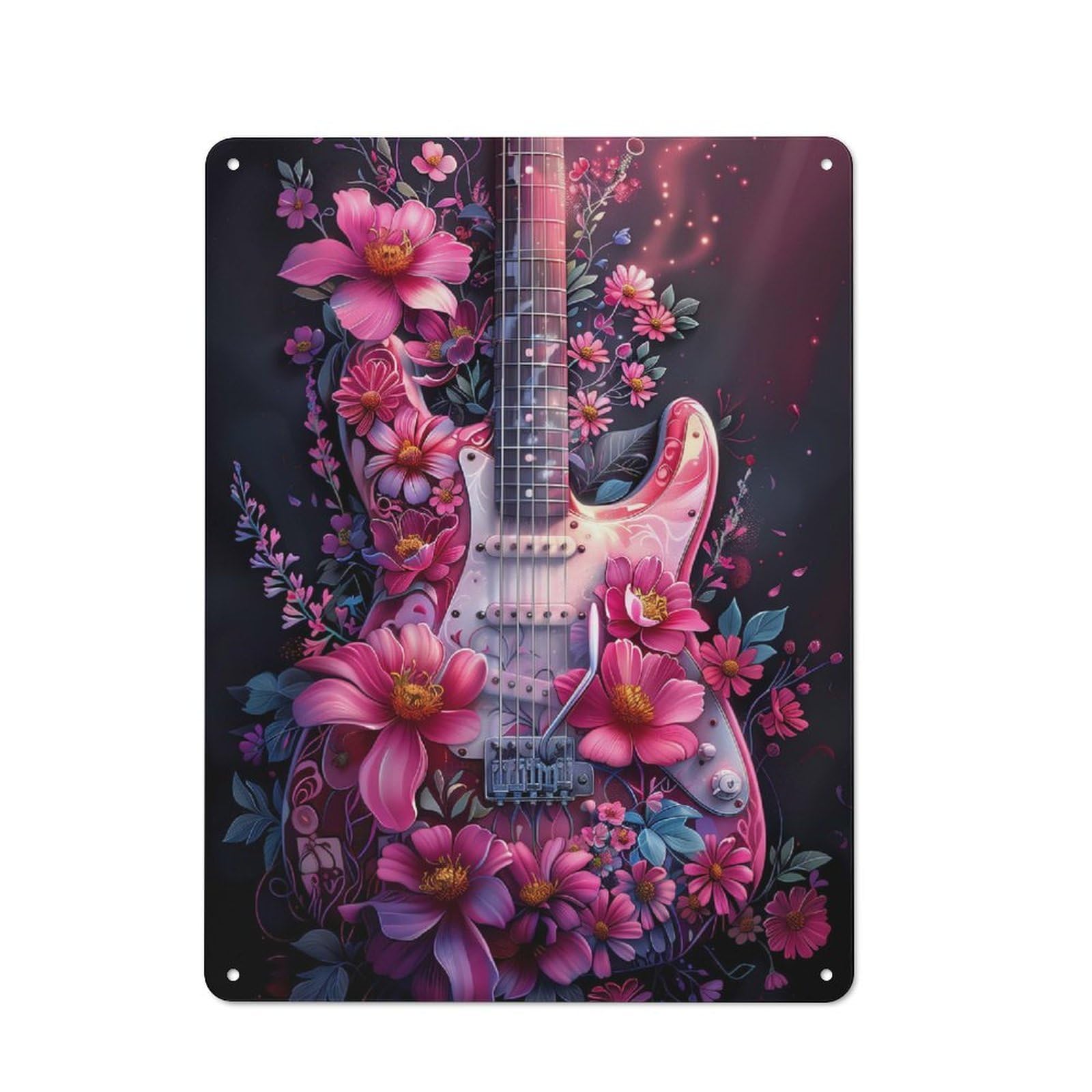 Junmoney Floral Electric Guitar Art Rustic Metal Plaque 40X30cm For Living Room Wall, Suited To Home Wall Decor Collectors