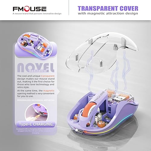 Miniatura 2 de Impresionante mouse inalámbrico transparente, Bluetooth dual y 2.4 GHz para múltiples dispositivos, receptor USB-C ideal para MacBookportátiles,