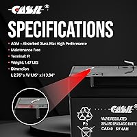 Vista 5 de Casil Batería de repuesto de plomo ácido sellada recargable de 6V 4Ah (1 paquete)