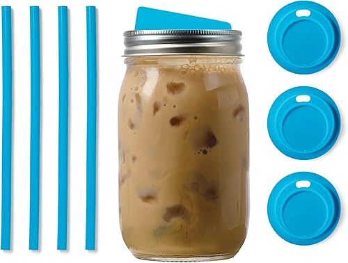 Jarware Blue Straw 82677 - Tapa de boca regular, juego de 4
