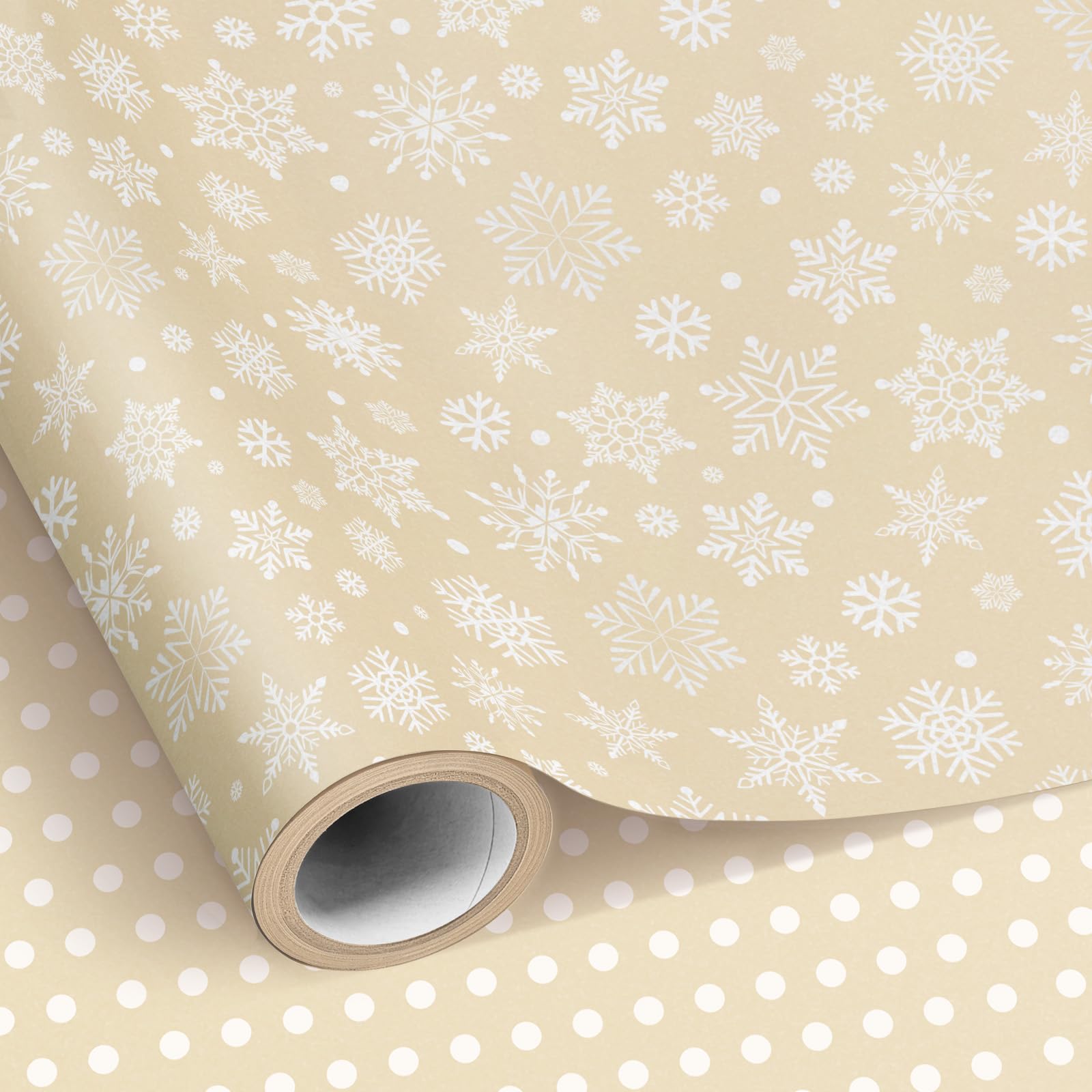 Neloheac Kraft White Snowflake Christmas Wrapping Paper Roll 43CM x 10M