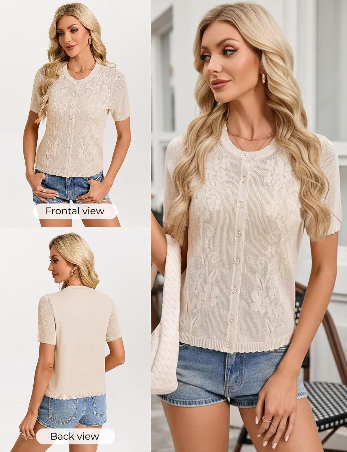 GRACE KARIN Cardigan Sweaters for Women Lightweight, Short Sleeve Sweater Trendy, Crewneck Crochet Shrugs Top for Dress - Image 3