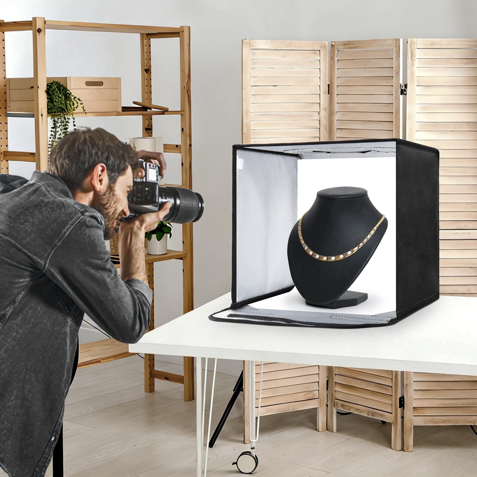 Caja de luz plegable de 30 cm, estudio fotográfico portátil con luces LED regulables y 4 fondos para joyas, cosméticos, fotografía de productos