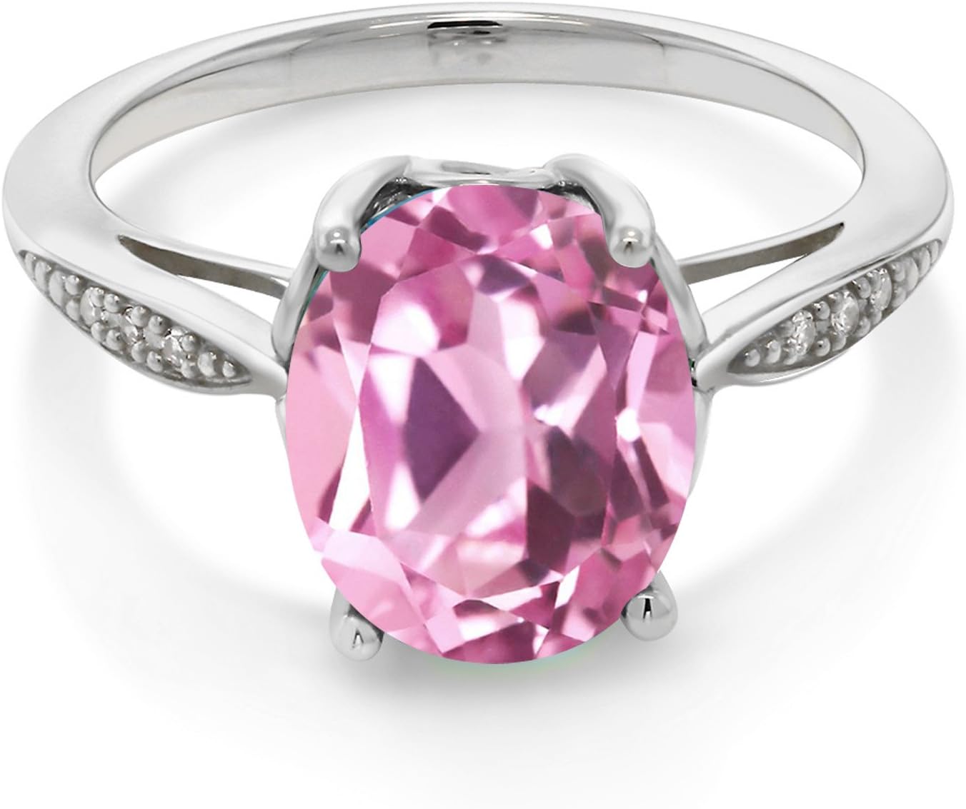 Gem Stone King 14K White Gold 10X8MM Oval Gemstone Birthstone and White Diamond Engagement Ring | Wedding Anniversary Promise Gold Ring For Women | Size 5,6,7,8,9 - Image 2