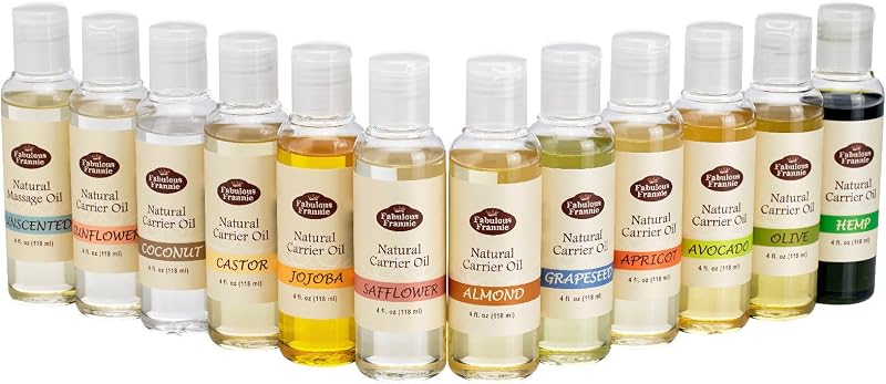 Fabulous Frannie Conjunto de Óleos Vegetais: caroço de damasco, abacate, rícino, coco, semente de uva, cânhamo, jojoba, oliva, cártamo, girassol e amêndoas doces, sem fragrância, Pacote com 12