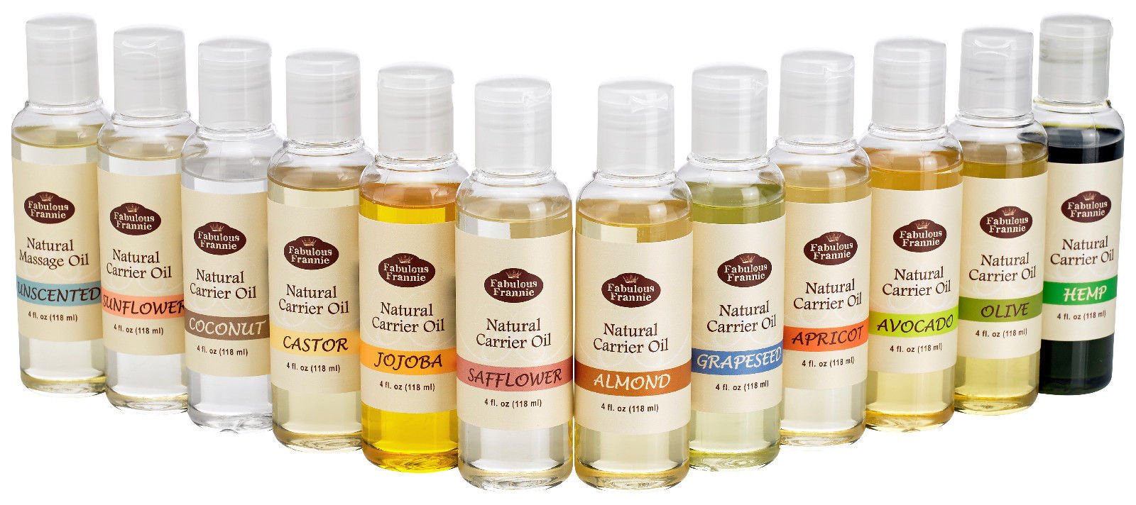 Fabulous Frannie 100% Pure Carrier Oil Variety Set Apricot Kernal, Avocado, Castor, Coconut, Grapeseed, Hemp Oil, Jojoba, Olive, Safflower, Sunflower,