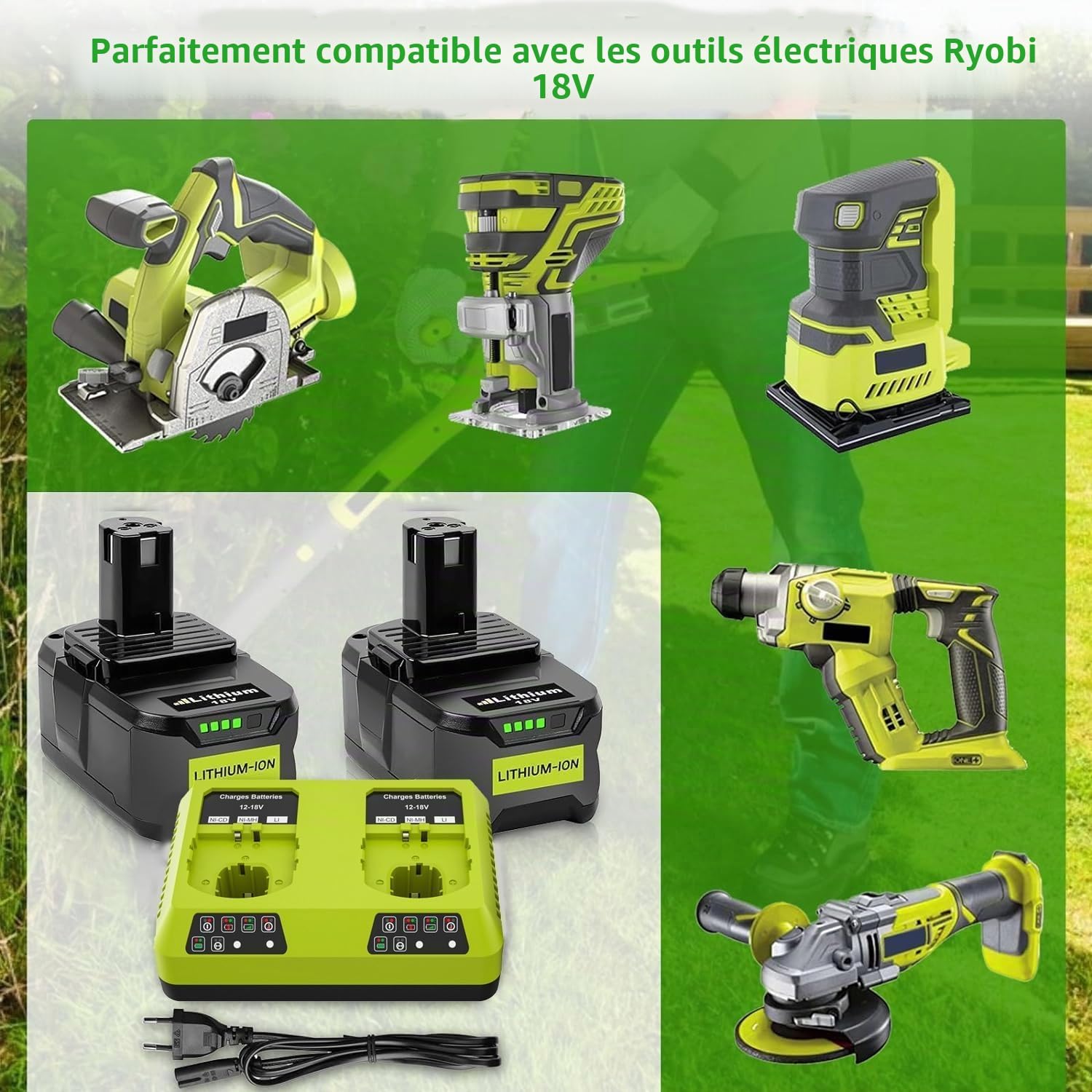 2X P108 18V 5,5Ah Batteries de Remplacement pour Ryobi One+ Chargeur Double Port 6 A Compatible avec RB18L50 RB18L25 RB18L40 RB18L20 RB18L15 RB18L13 P102 P103 P104 P105 P106 P107