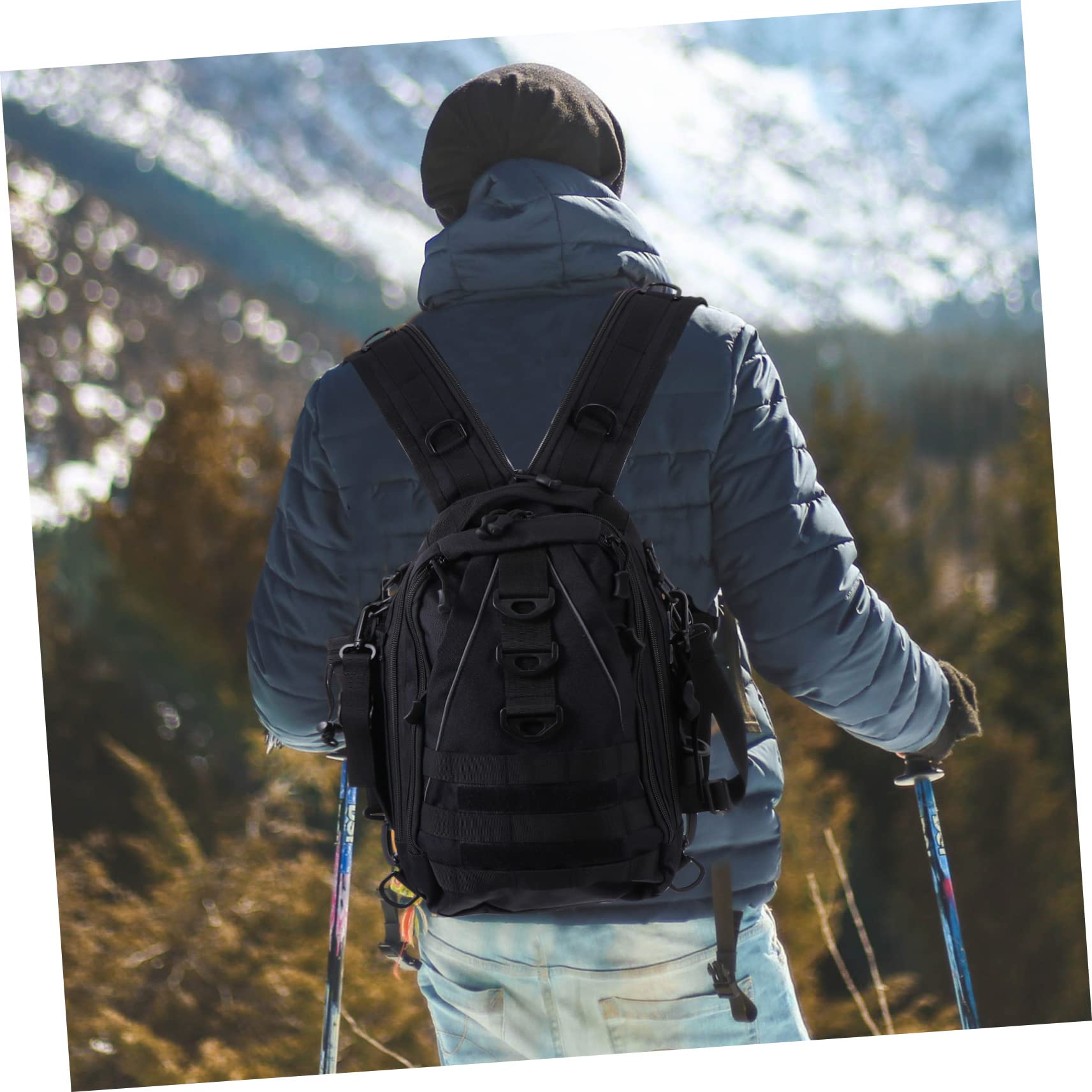 Happyyami Outdoor Rucksack aus Oxford Gewebe mit Viel Stauraum und Praktischen Taschen für Sport und Fahrradtouren in Schwarz