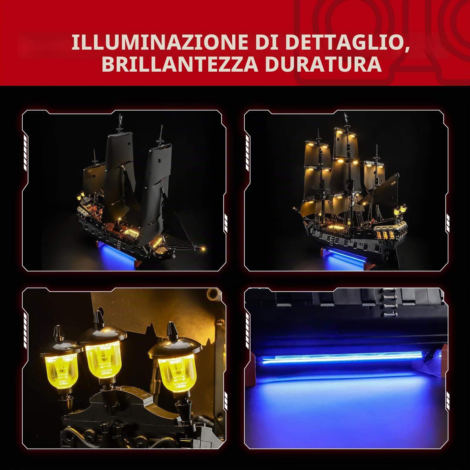 BRIKSMAX Kit di luci 2.0 compatibile con icone Lego Captain Jack Sparrow's Pirate Ship 10365 - Kit di illuminazione a LED (solo accessori), tecnologia per nascondere i cavi per display, regali e