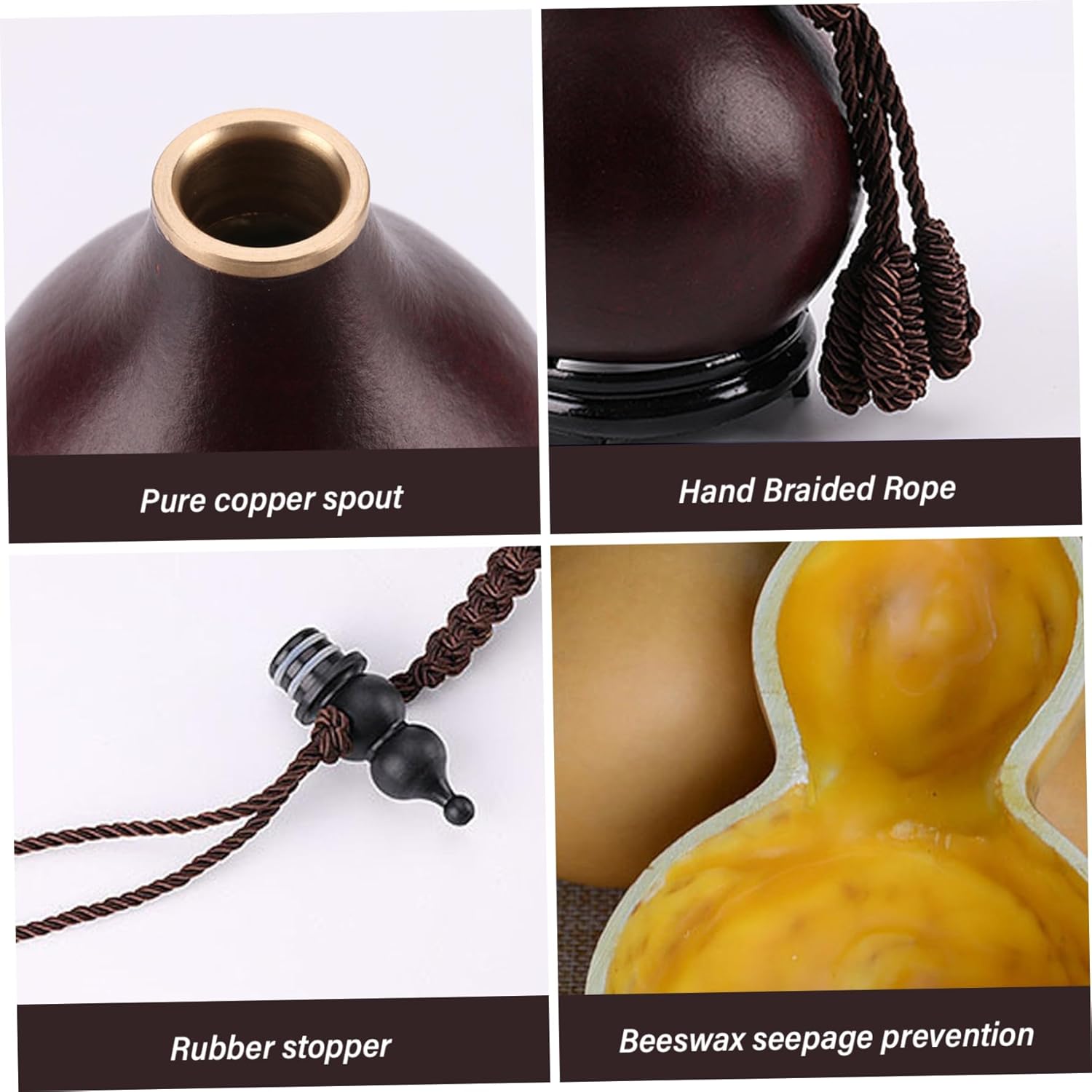 Gourd Bottle 500-750ml Retro Gourd Water Bottle Bee-waxed Leakproof Drinking with Roped Cap Portable Natural for Water Wine