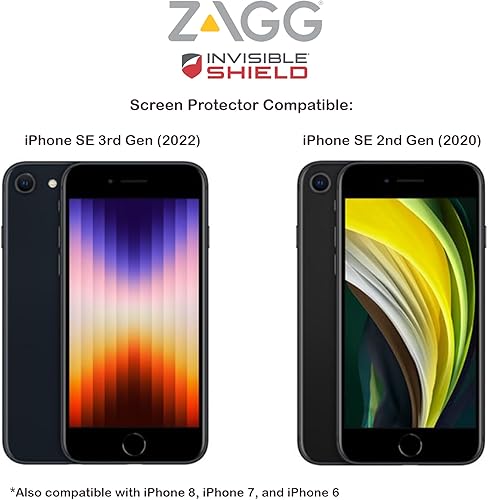 InvisibleShield Glass Elite+ Plus - Protector de pantalla para iPhone SE (2 generación 2020 y 3 generación 2022), iPhone 8 y iPhone 7, vidrio