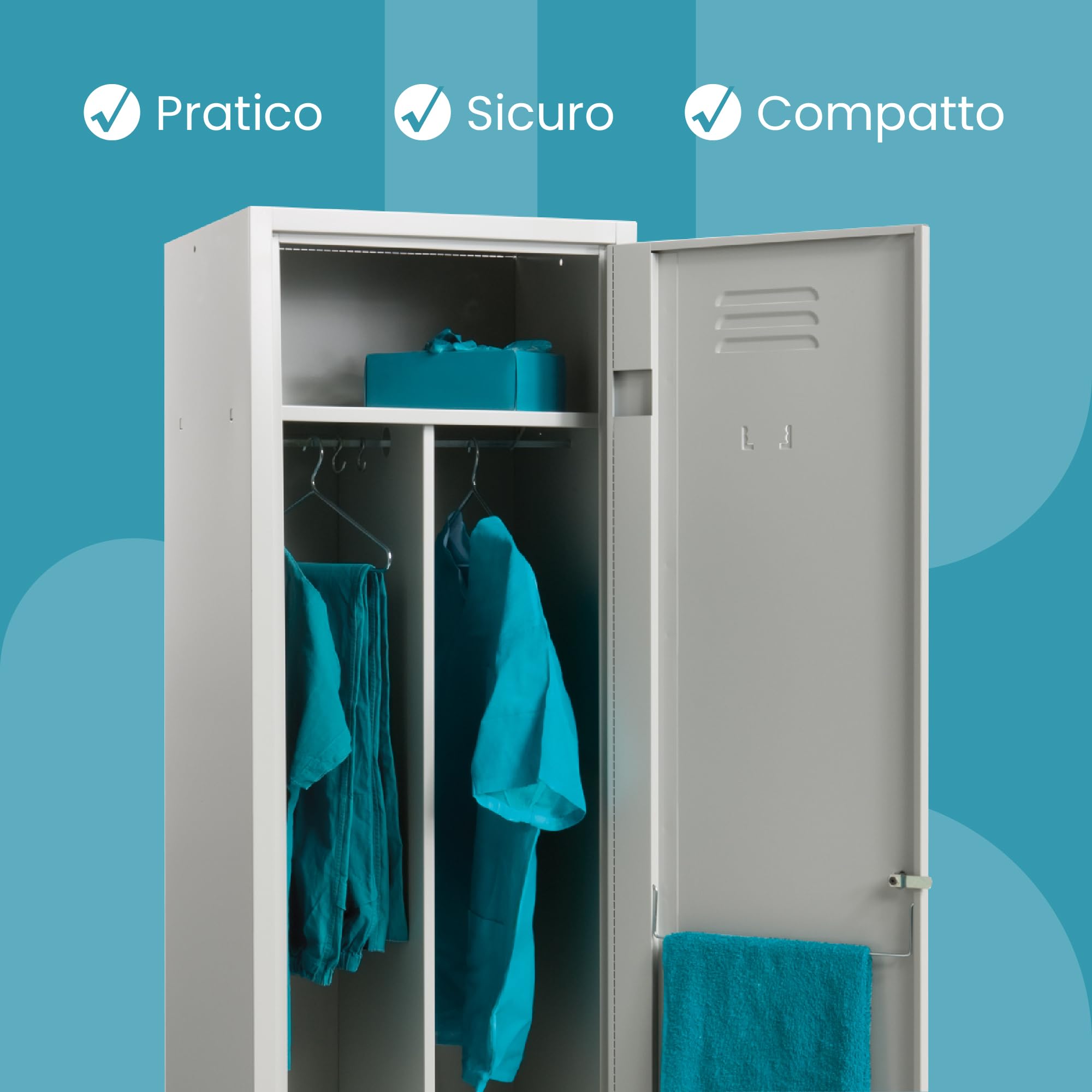XLOCKERS Armadio Spogliatoio Monoblocco 1 Posto in Metallo Robusto, con Divisorio Sporco e Pulito - 36x33x180cm - Made in Italy