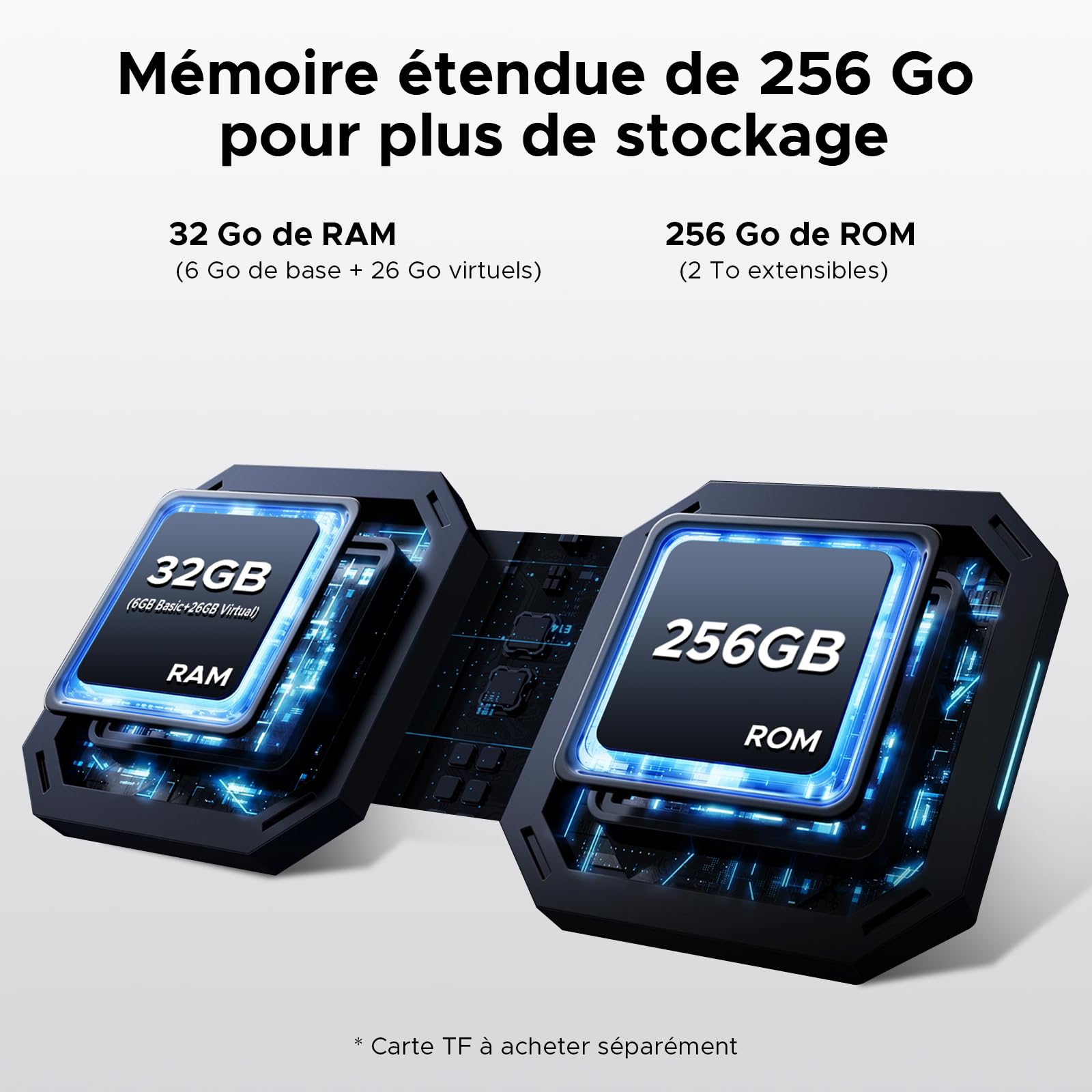 Blade10PRO-E Telephone Portable Incassable Smartphone | Android 15 4.5G 32Go RAM+256Go ROM/2TO, Écran 6.56" HD+ 90Hz, Batterie 6150mAh, NFC, Double SIM, Résistant et Léger (10.7mm)