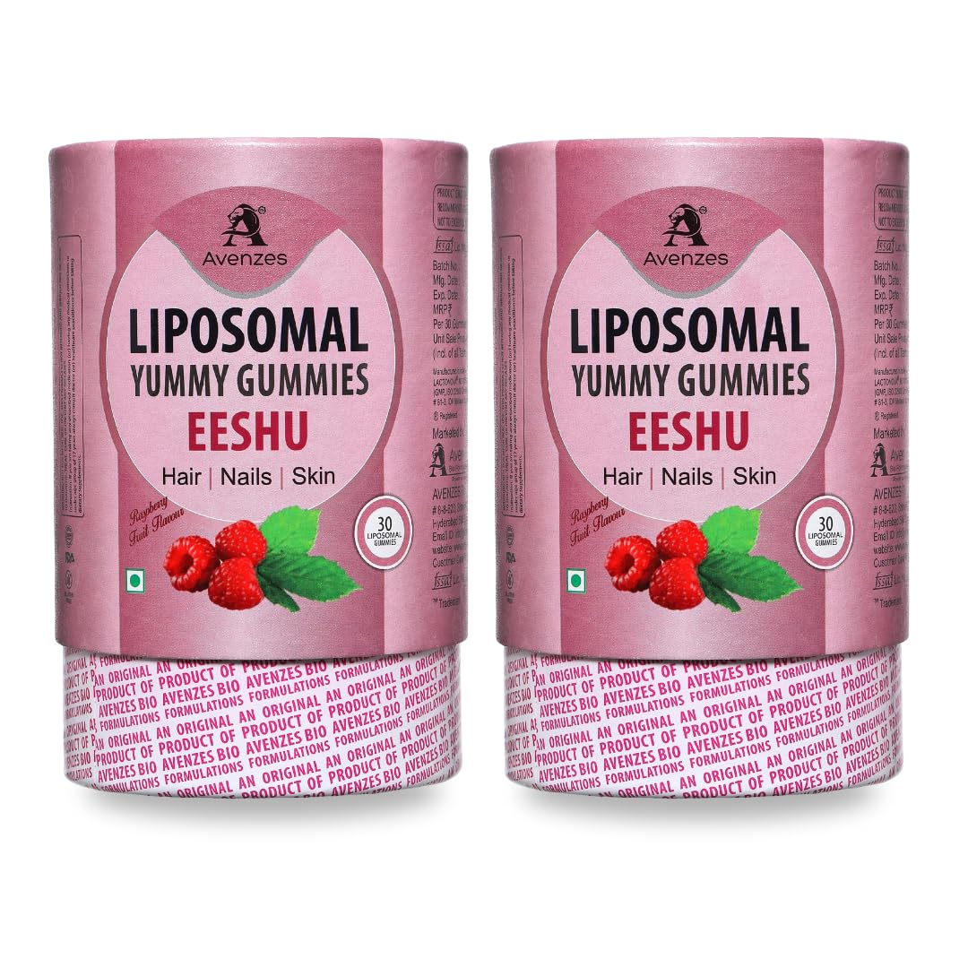 liposomal yummy gummies eeshu for for strong, healthy hair, glowing skin & strengthen nails| liposomal with 28 ingredients | raspberry flavor | 0 side effects, 0 sugar, vegan | 30 days pack (30 count (pack of 2))