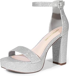 Women's Platform Chunky High Heeled Sandals Open Toe Block Heels Ankle Strap Dress Shoes for Wedding Party Evening