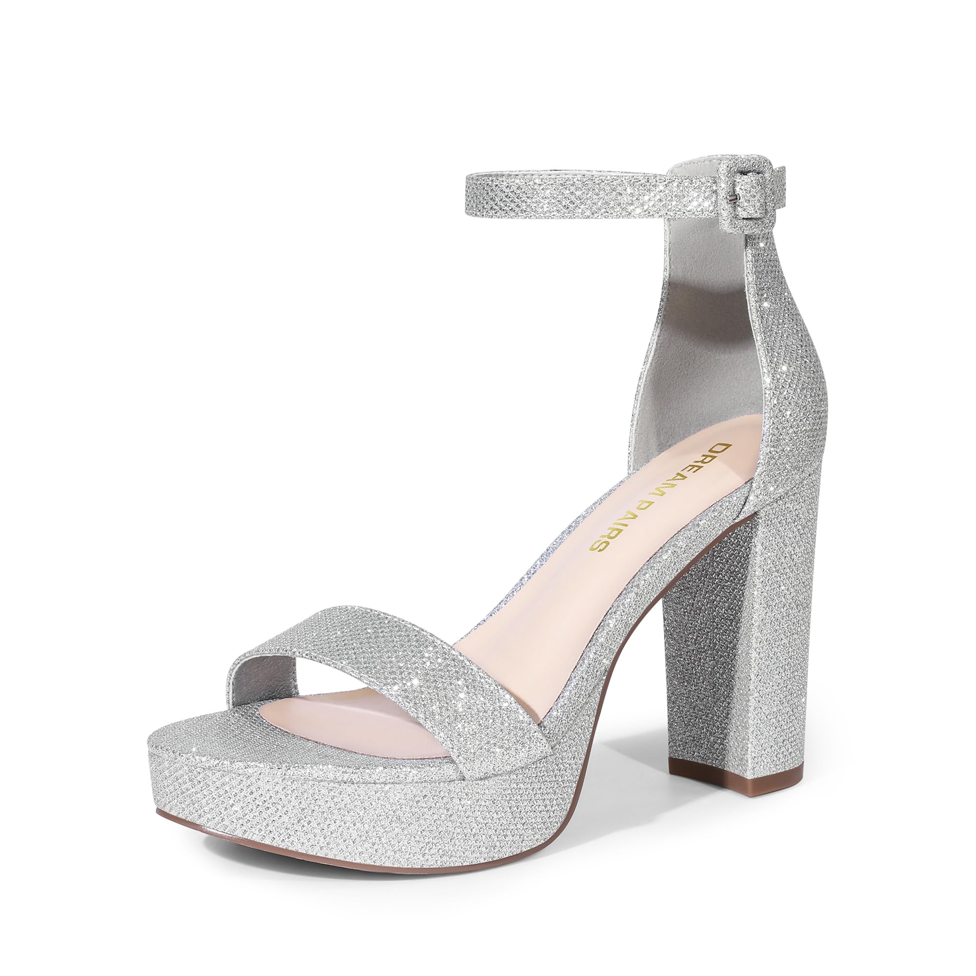 Photo 1 of DREAM PAIRS Women's Comfort Platform Chunky Heel Sandals,Silver-Glitter,8.5