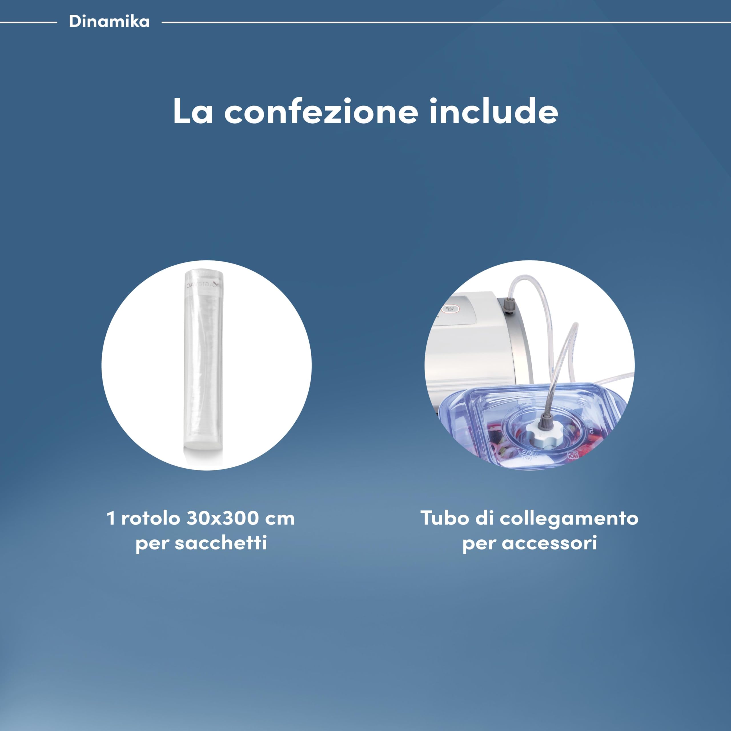 Magic Vac, Dinamika, Macchina Sottovuoto Alimenti Multifunzione Professionale, per Sacchetti Sottovuoto, Contenitori e Marinatura, con Kit Sottovuoto Alimenti, Brevettata, Silver White