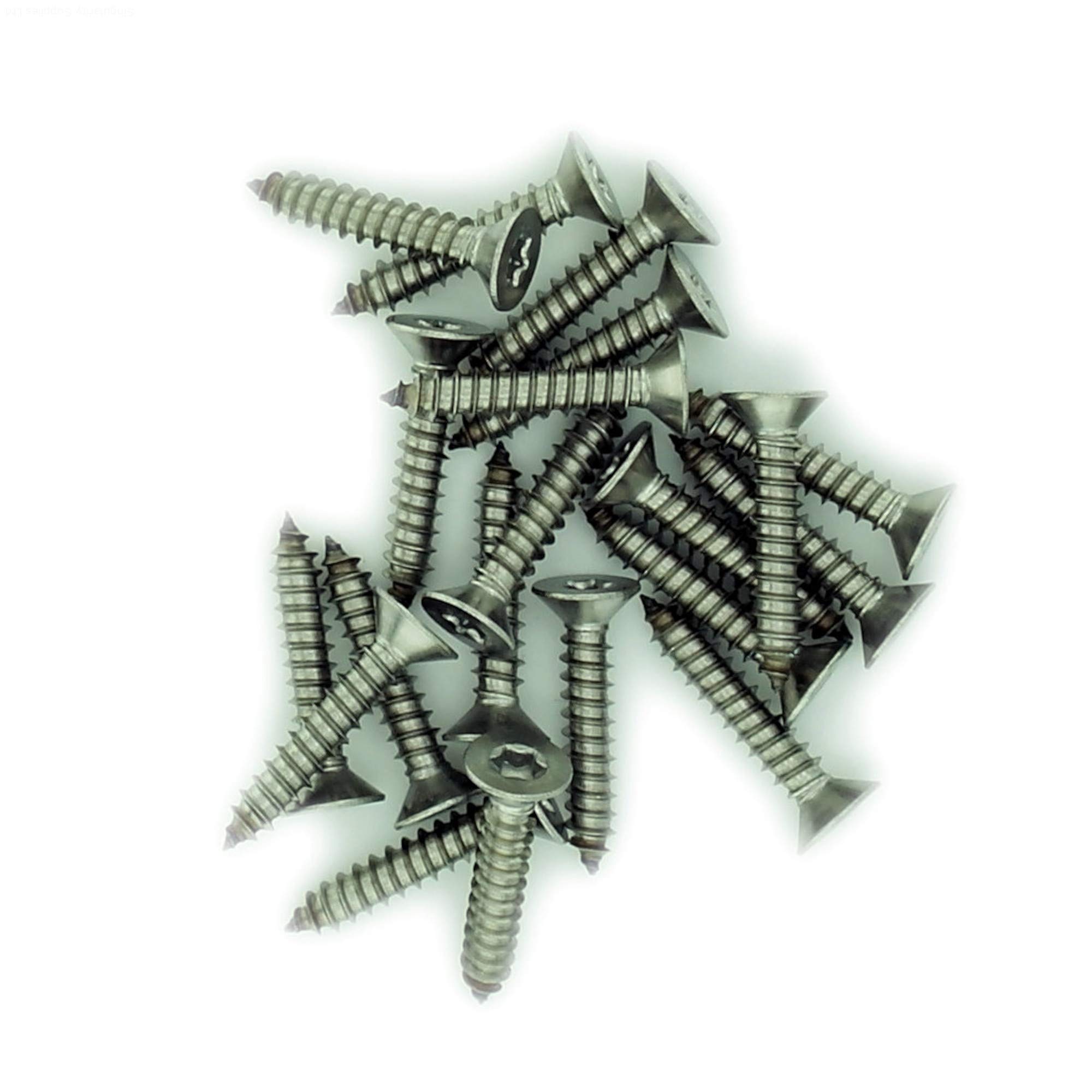 Singularity Supplies Silver No.2 X 0.25 (2.2Mm X 6.5Mm) Tx Countersunk Self-Tapping Screw - Stainless Steel (A2) (Pack Of 20)