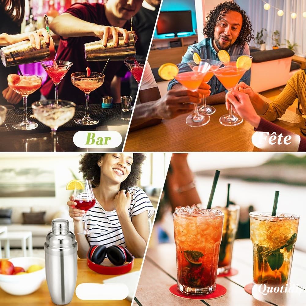Shaker à cocktail 750 ml acier inoxydable avec passoire intégrée