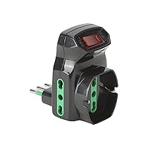 FANTON 87318 Adattatore triplo spina piccola 10A – 2 prese bipasso 16A – 1 presa bipasso italo, tedesca schuko con interruttore – protezione sovraccarico NERO