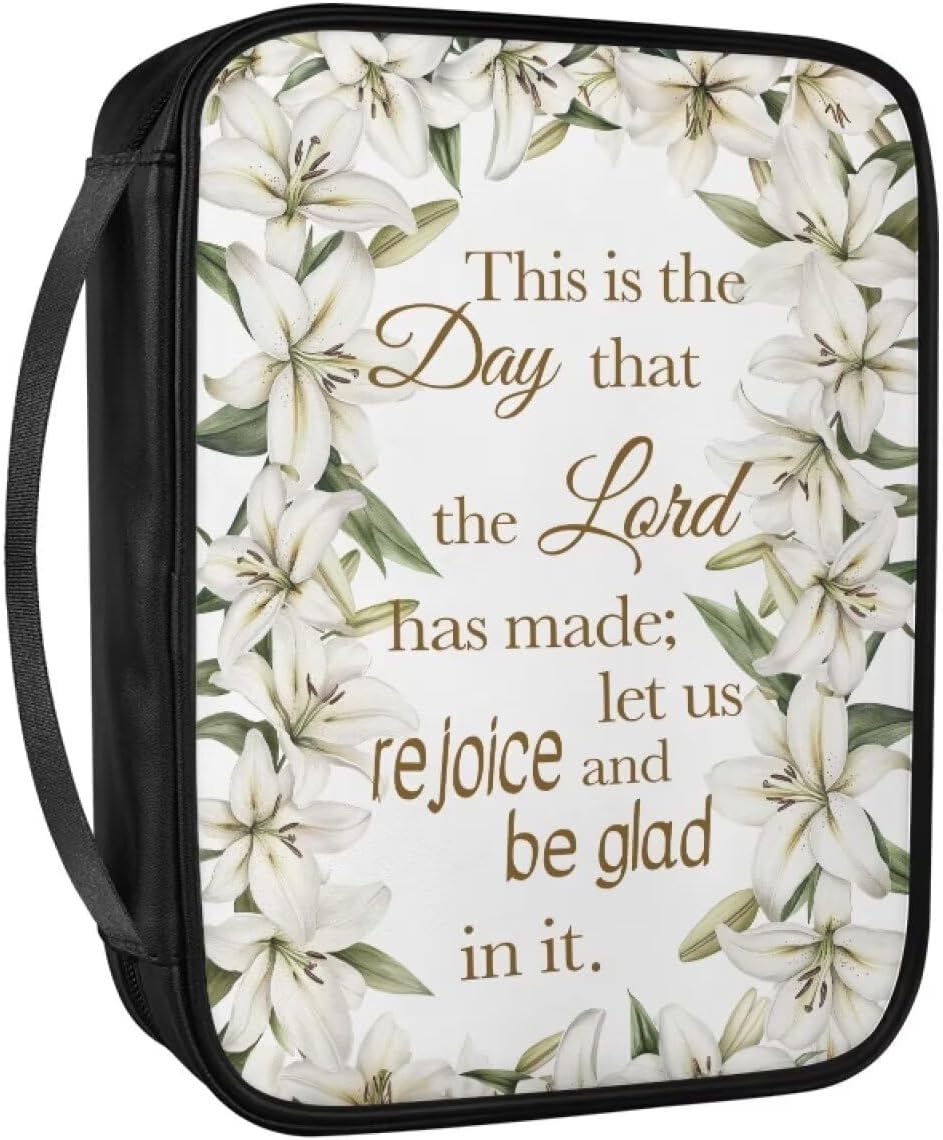 Lily Bible Cover Case for Women Scripture Bible Bag with Zipper Pockets Portable Book Cover for Men and Women Bibles Study Supplies with Top Handle image 3