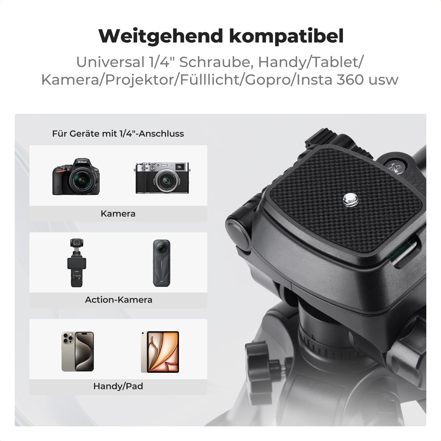K&F CONCEPT Mini Tischkamerastativ, S233A0 63cm Kamera Stativ mit Fernbedienung, klein und tragbar für DSLR-Kameras, Camcorder, Smartphone, Projektoren und Teleskope | Tragbares Aluminium-Stativ für DSLR-Kameras, leichtes Video-Stativ für Reisen. Maximale