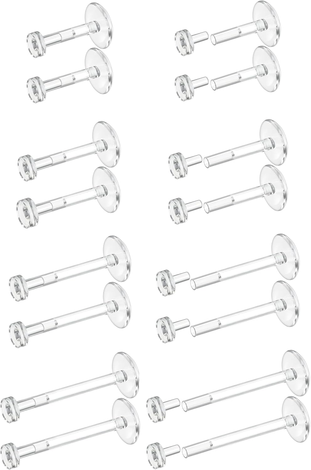 Dochais 16G 18G Clear Earrings Studs Lip Bars Retainer Flexible Acrylic Piercing Retainers Clear Cartilage Helix Stud Earring Labret Tragus Retainers Piercing Jewellery 16Pcs 6mm 8mm 10mm 12mm