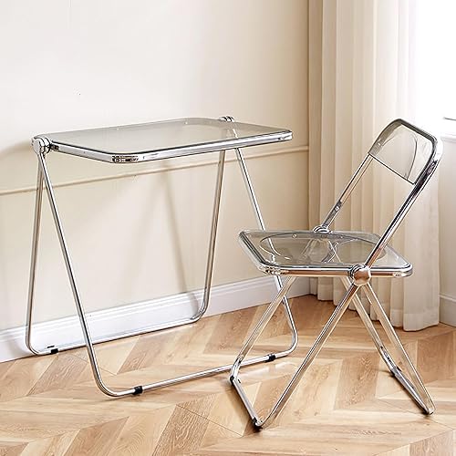 Juego de mesas y sillas plegables, mesa y taburete de acrílico para TV, moderna mesa de escritorio pequeña, mesa auxiliar plegable con silla, para