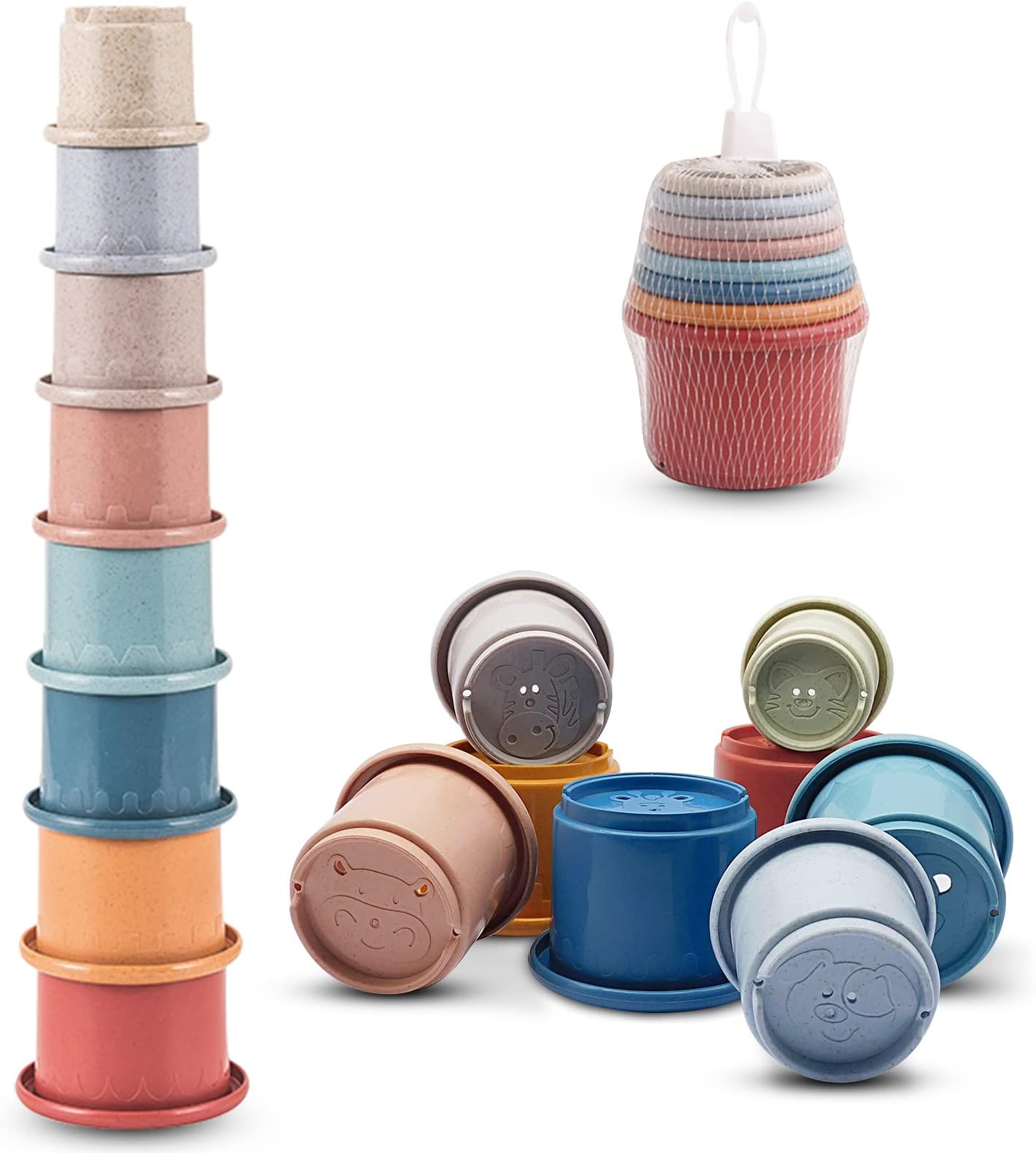 ISOI Pack of 8 Stacking Cups, Stacking Tower for Children, Stacking Cups Baby, 100% BPA - Rabbit Stacking Cups, Stack up Cup, Teething Toy, Fun Educational Nesting Sorting Toy Baby Toy from 6 Months