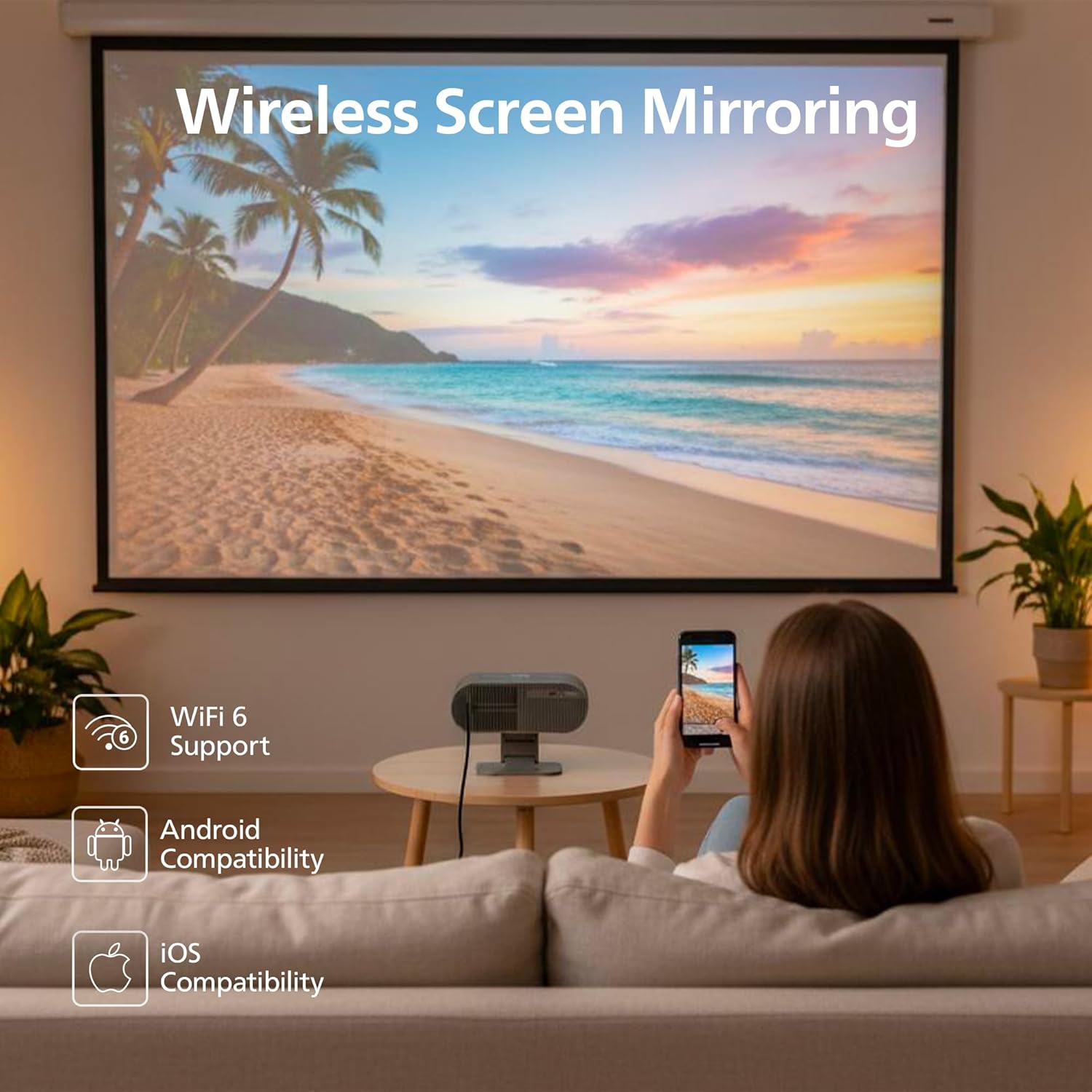 Philips, Neopix 160 Smart Home Cinema Projector, Full HD 1920 x 1080p, 250 Lumens, Google TV, LED Light Source, Rotating Support, Wi-Fi 6, Stereo Sound 2x5 Watts, Black.