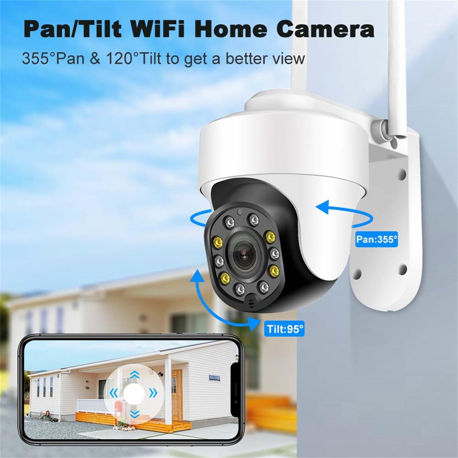 Tuya Smart Life Caméra IP WiFi, caméra de sécurité extérieure PTZ à Vision Nocturne 5MP, détection Humaine, Surveillance vidéo à Suivi Automatique,Camera+64g