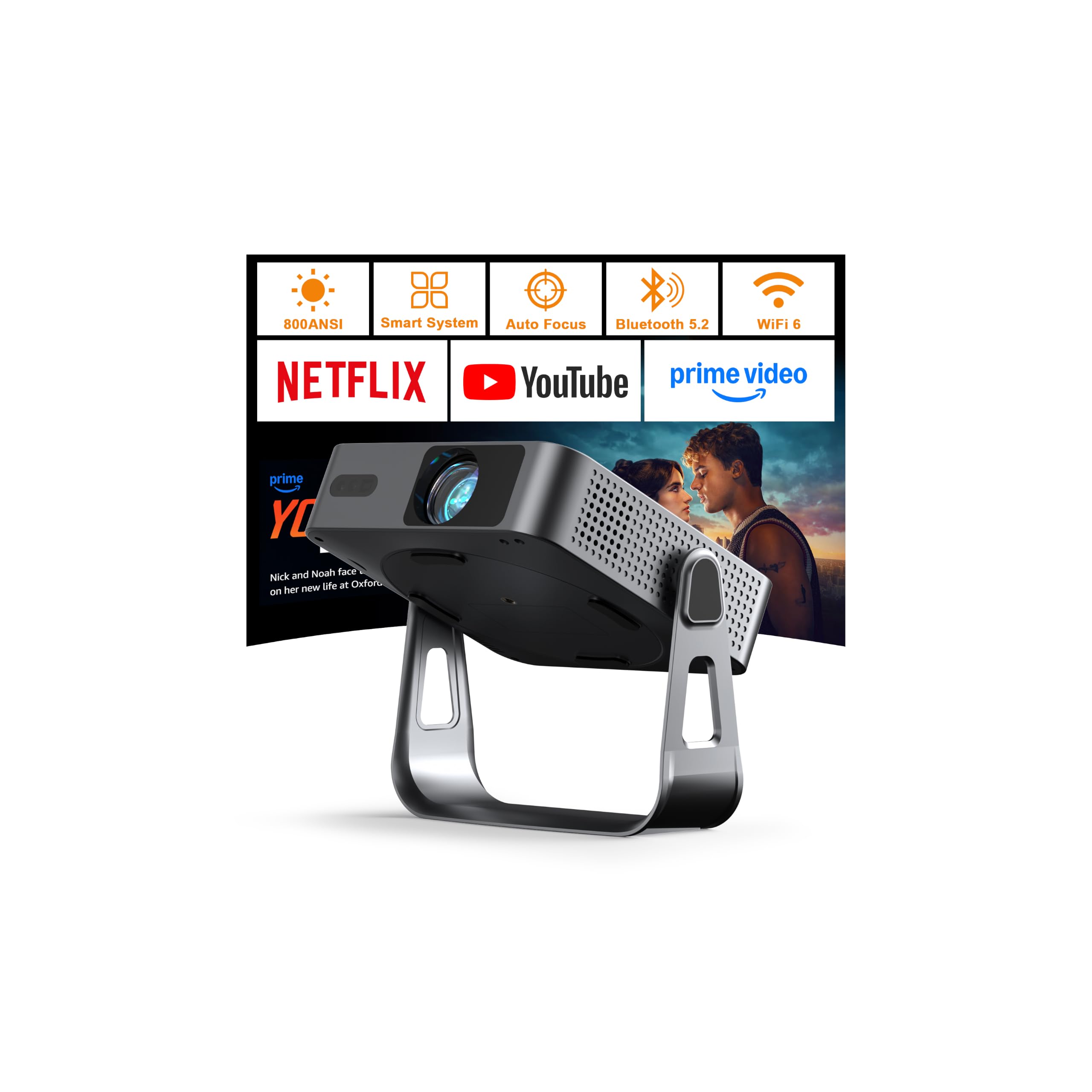 VOPLLS Mini Projektor Full HD 1080P WiFi6 Bluetooth 4K Heimkino Autofokus Trapezkorrektur 800ANSI