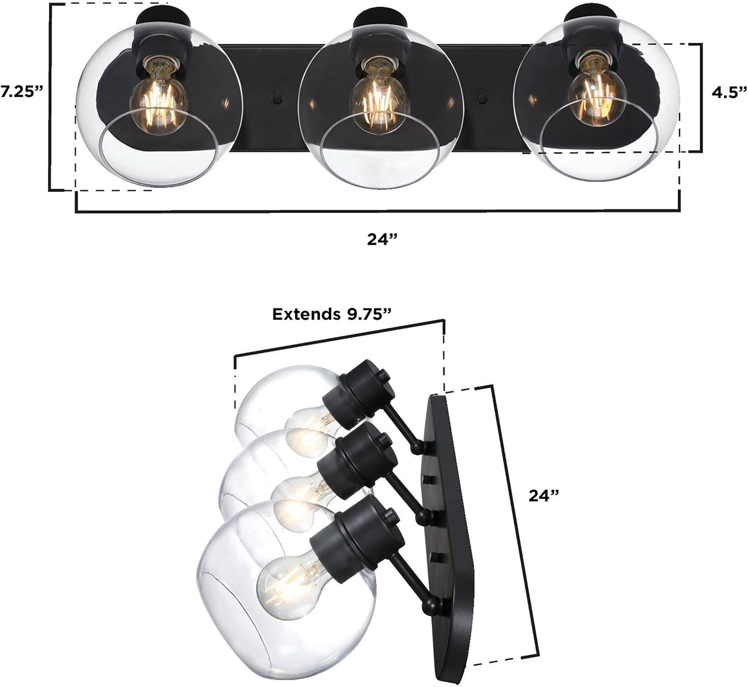 Westinghouse 6127900 Hyson Transitional Three Light Wall Fixture, Matte Black Finish, Clear Glass