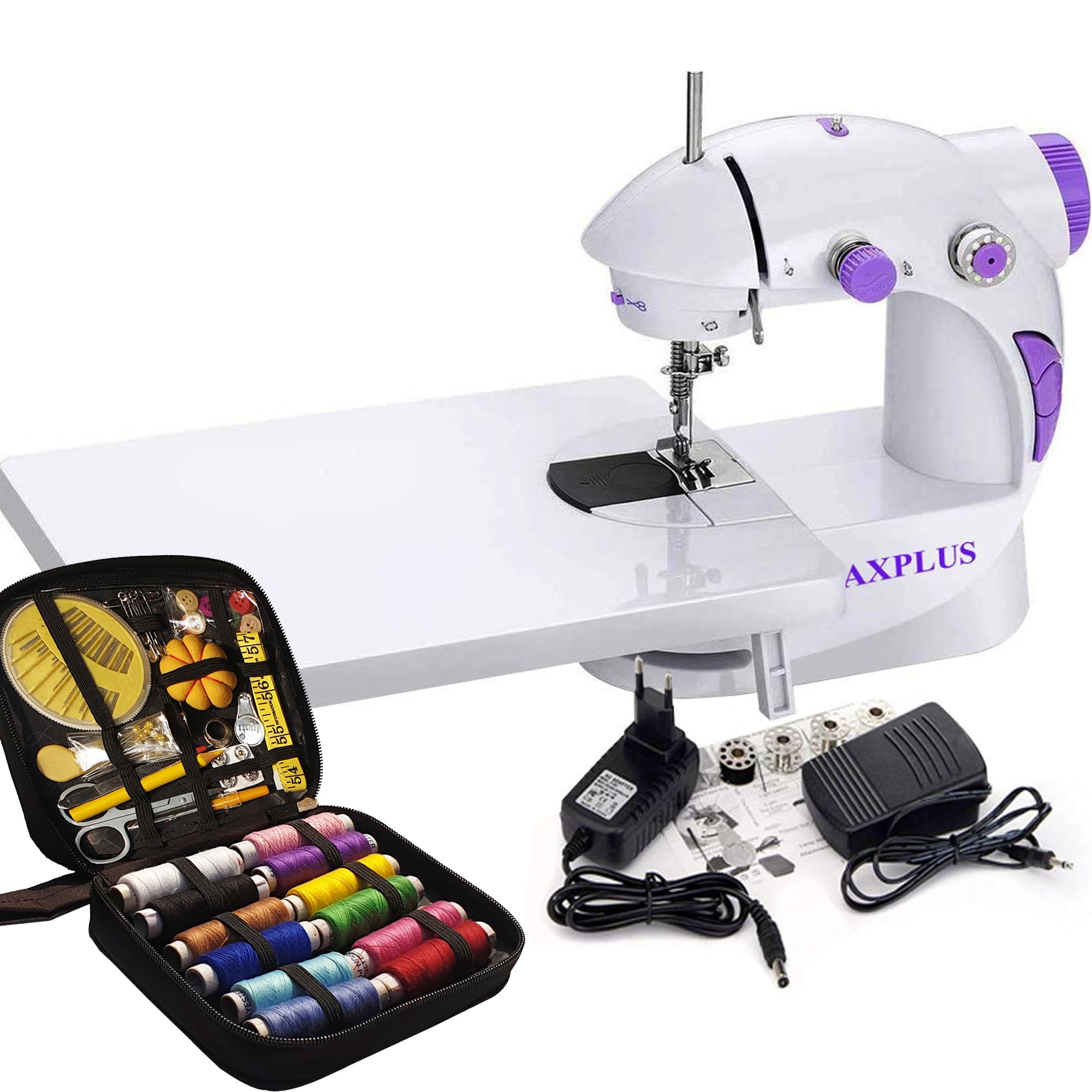 CHILLAXPLUS sewing machine with 12 Thread Kit for home tailoring, silai machine, mini sewing machine for home, stitching machine for home, portable sewing machine with Table(White & Purple) (B09S8C3SJS) Amazon Price History, Amazon Price Tracker