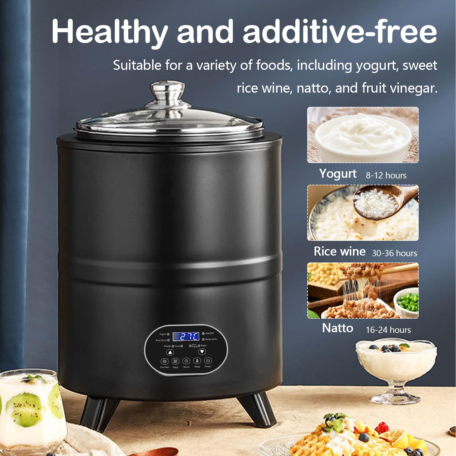 Aisny Yogurtera, Multifuncional Máquina de Yogur de 8 litros con Gran Capacidad y Pantalla de Tiempo Yogurt Maker para la Producción de Yogur en Grandes Cantidades