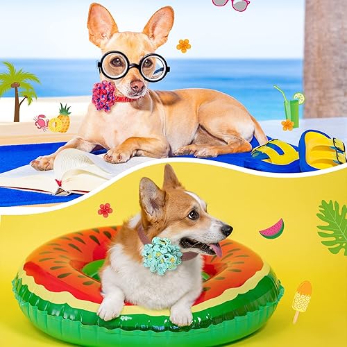 Miniatura 2 de Hillban Juego de 80 piezas de collar de perro con flores hawaianas de verano para perros, accesorios de aseo para cachorros, gatos, adorno de