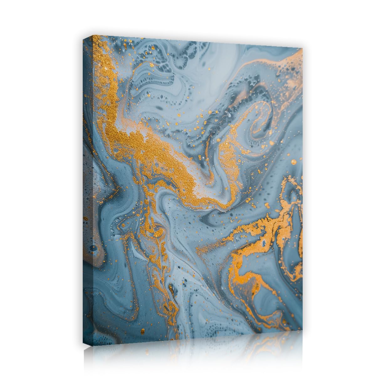 TOANGWALL Abstract Slate Blue Canvas Wall Art Gold Color Veins Print Modern Luxury Liquid Marble Swirls Pattern Framed Mural Pictures for Living Room Bed Dining Decor 50x60cm