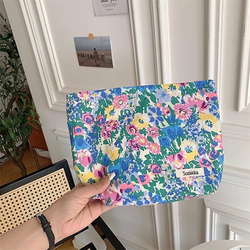 Miniatura 2 de Bolsa de maquillaje para mujer, bolsa de cosméticos de lona con cremallera, bolsa de maquillaje pequeña, bolsa de maquillaje floral, organizador de