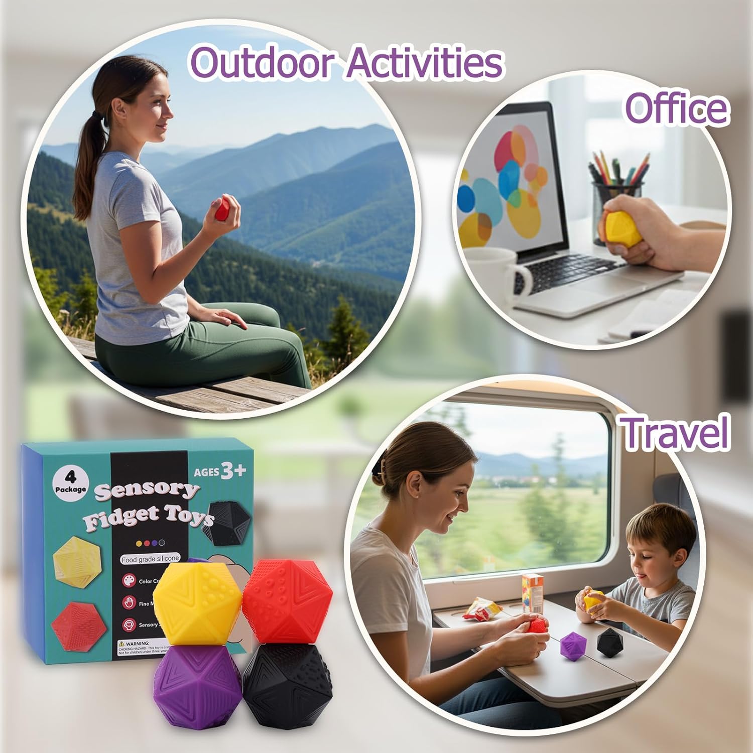 Quiet Sensory Fidget Worry Stone for Kids 3+ & Adults – Silicone Textured Tube Toy for Autism, ADHD & Anxiety, Calming Focus & Stress Relief Tool
