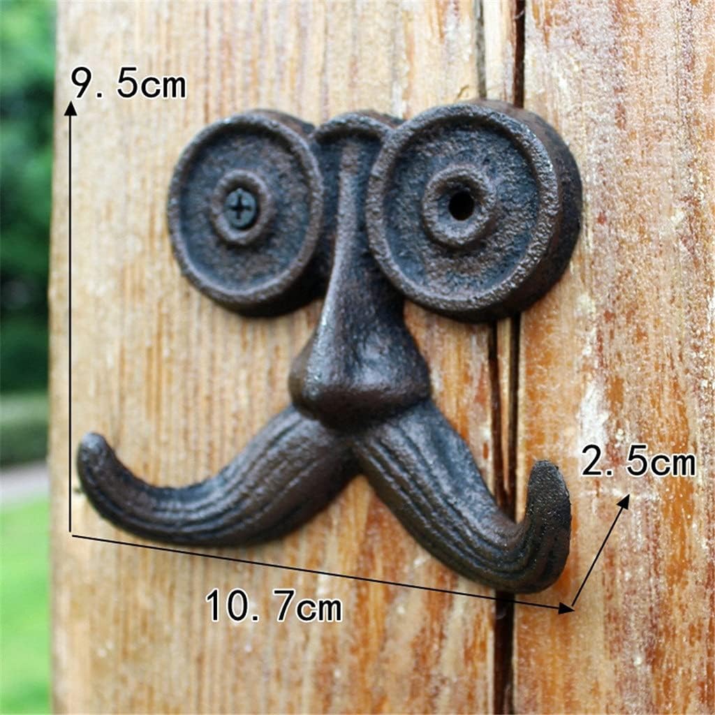 Vintage Cute Old Man with Long Mustache Design Home Garden Decor Cast Iron Wall Hook with Two Hangers