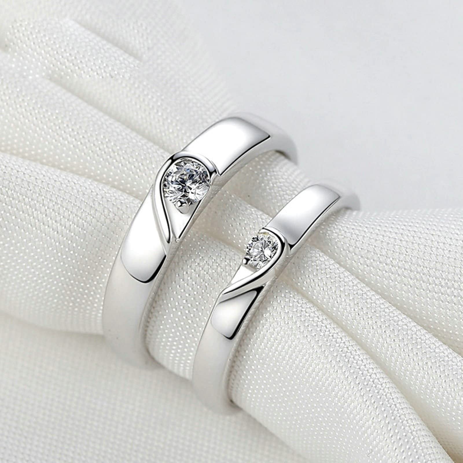 Anillo de plata de ley S925 con forma de corazón y circonita para parejas, Adjustable, Plata de ley, Zirconia cúbica