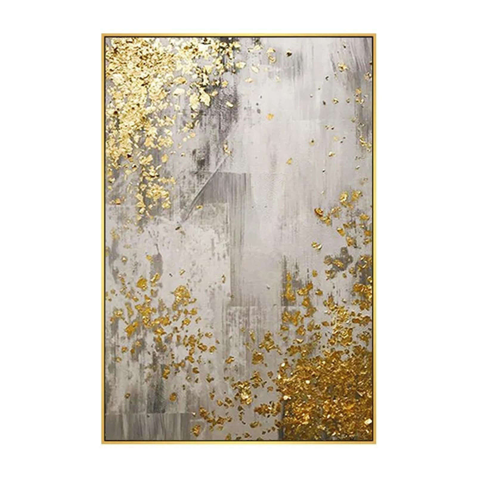 Pintura al óleo abstracta sobre lienzo, lámina dorada, cuadro de arte de pared grande para sala de estar, listo para colgar, decoración del hogar, 85x125cm/33x49 pulgadas con marco dorado