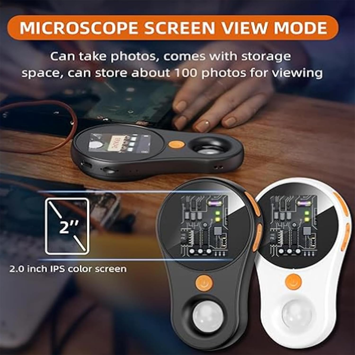Microscopio Digital portátil Microscopio de Bolsillo portátil Pantalla de 2 Canales, Luces LED Ajustables de 3 Niveles Mini microscopio portátil de Mano, Conexión USB a PC,2Pcs-White