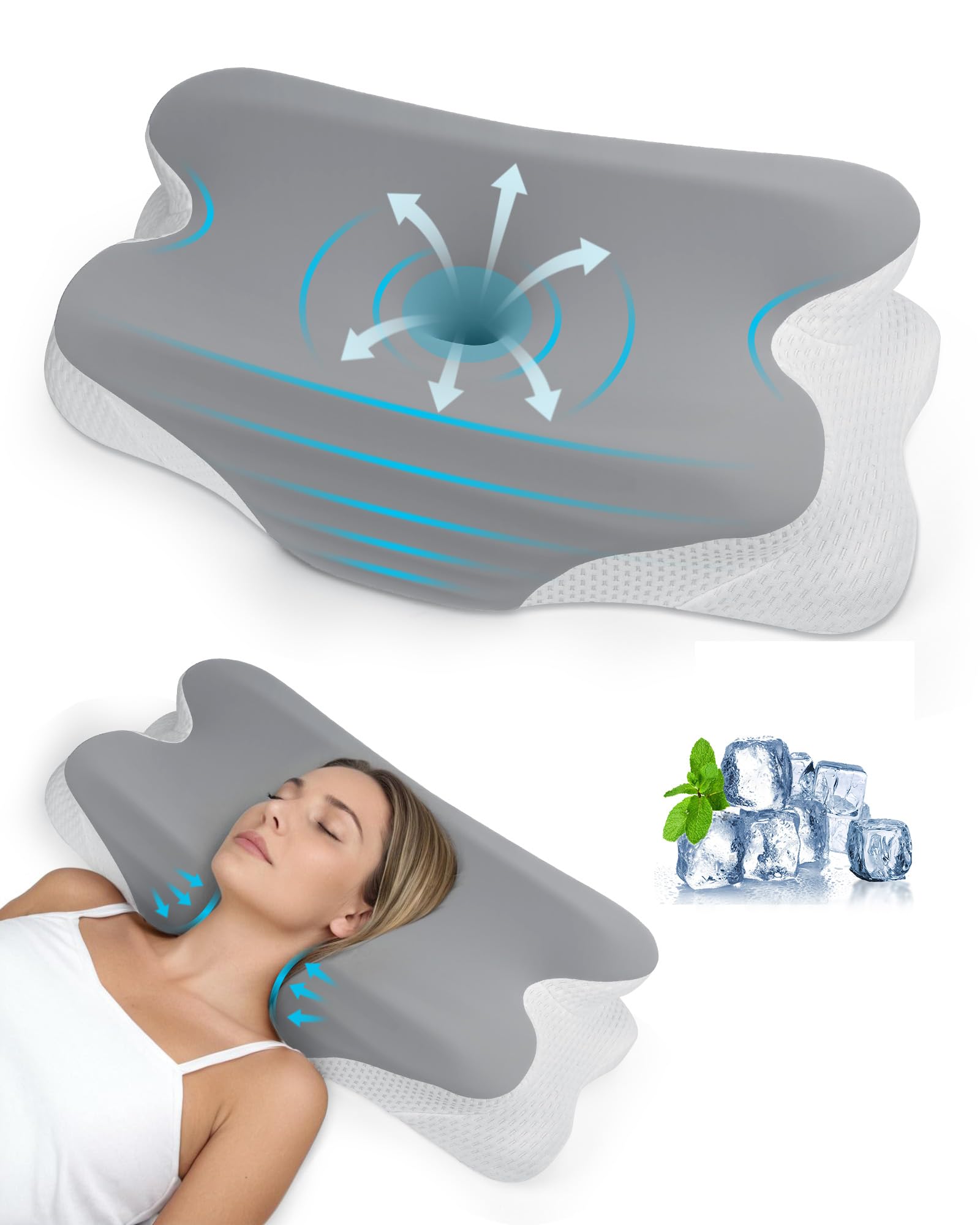 Feagar Cuscino Cervicale Memory Foam, Guanciale Ortopedico a Onde Collo | Con fodera lavabile traspirante, aiuta la respirazione. Ideale per chi dorme sul lato e sulla schiena, sonno profondo.