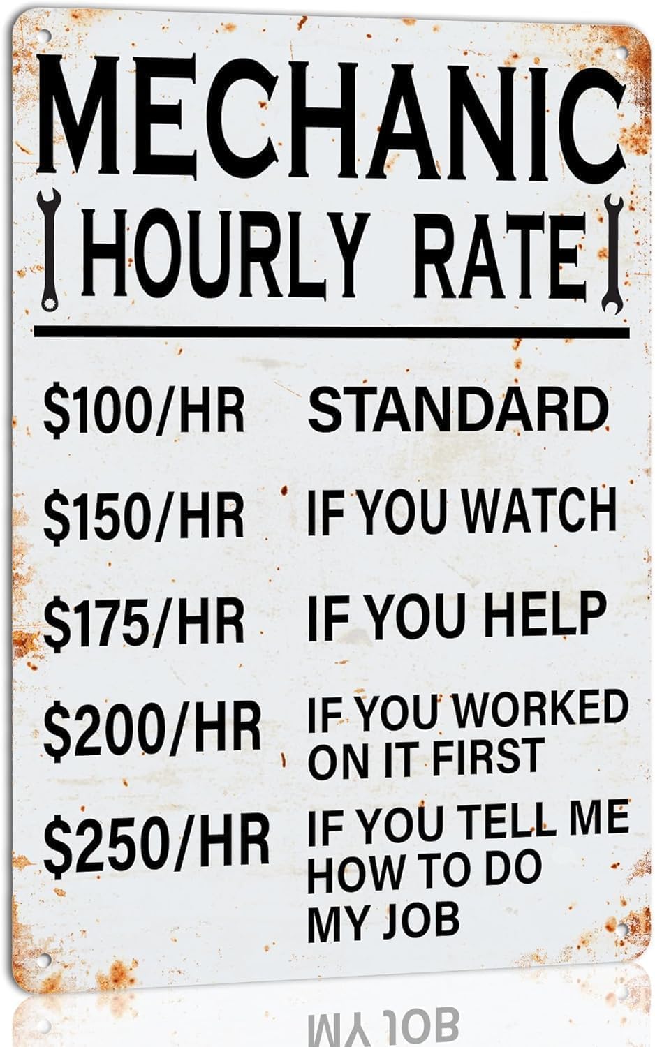 SMAZDFXX Funny Mechanic Shop Sign Mechanic Hourly Rate Metal Tin Sign Vintage Garage Shop Rates Signs Mechanical Garage Accessories Auto Workshop Decor Tool Wall Art 5.5"x8"