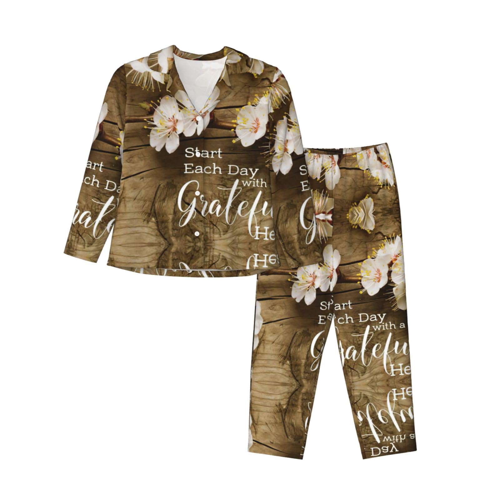 Yagdaa Women's Black Inspirational Quotes Print Pajama Sets With Pockets Long Sleeve Button Down Lounge Sleepwear Nightwear Pjs